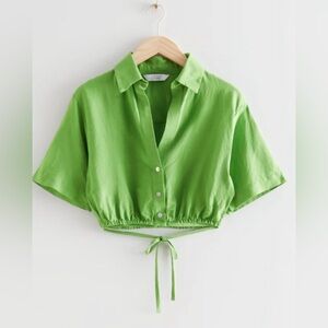 & Other Stories Vibrant Green Linen Blend Crop Top